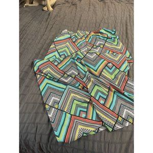Fig and Flower Wide Leg Geometric Multicolor Print Pull On Pants Palazzo Size L